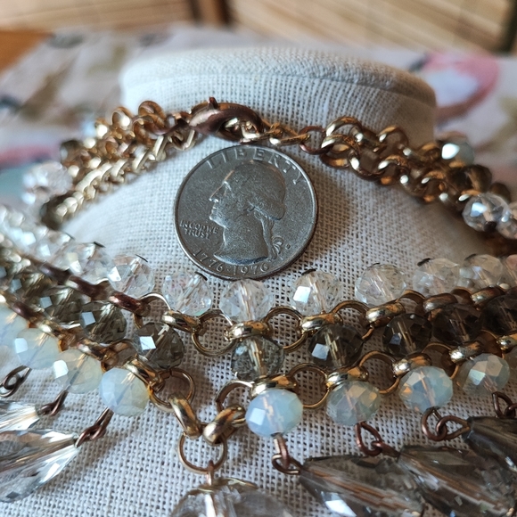 Opaline Clear Faceted Large Ball Pendant Teardrop Smoke Gold Tone Bib Necklace - Picture 4 of 12